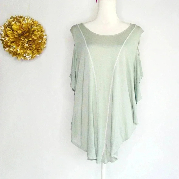 We The Free Womens Blouse Green Short Sleeve Cold Shoulder Boat Neck Round Hem S - Picture 1 of 6